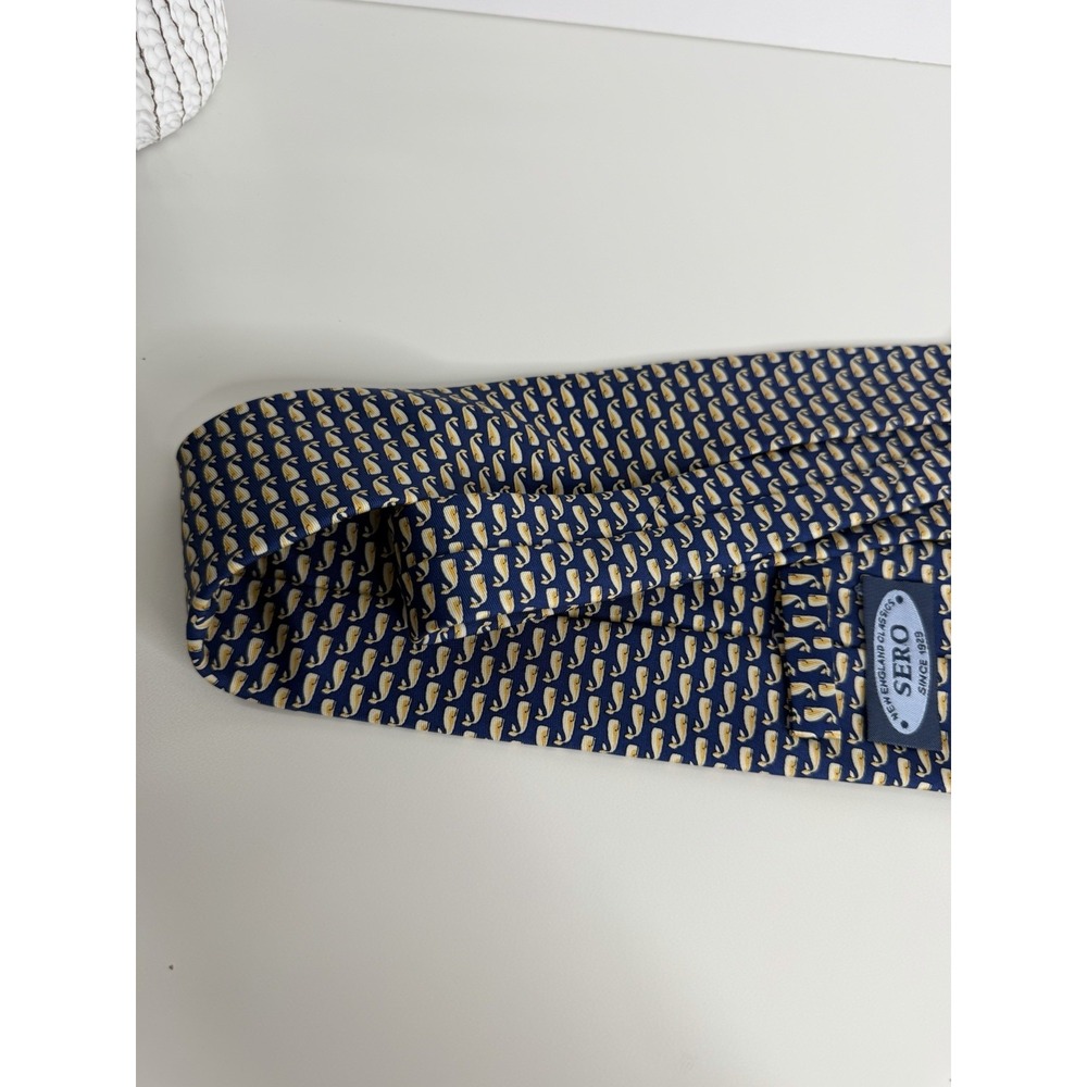 NEW Sero Men Navy Whale Print Silk Necktie Preppy Nautical Coastal 3 3/8 X 60 - Picture 6 of 8